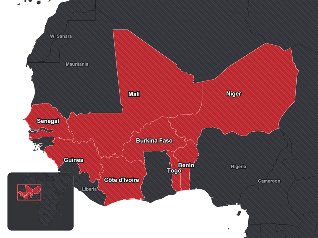 Map of Afrique de l’Ouest francophone